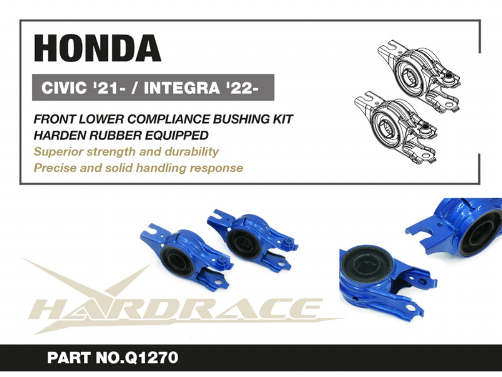 HARDRACE　For HONDA CIVIC FL5 '21-/ ACURA INTEGRA DE5 '22- FRONT LOWER COMPLIANCE BUSHING KIT (HARDEN RUBBER) - 2PCS/SET